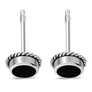 Black Onyx Round Stud Silver Earrings - e369